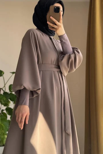 abaya  Sendy Élégante Manches Longues Crêpe Importé | Confort Modeste Polyvalent