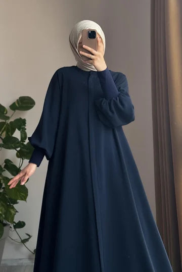 abaya  Sendy à manches longues en crêpe, ceinture amovible, poches