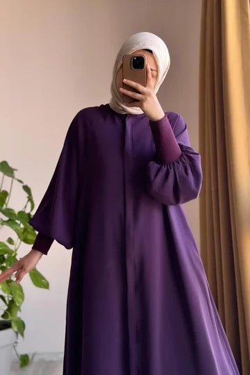 abaya  Sendy à manches longues en crêpe, ceinture amovible, poches