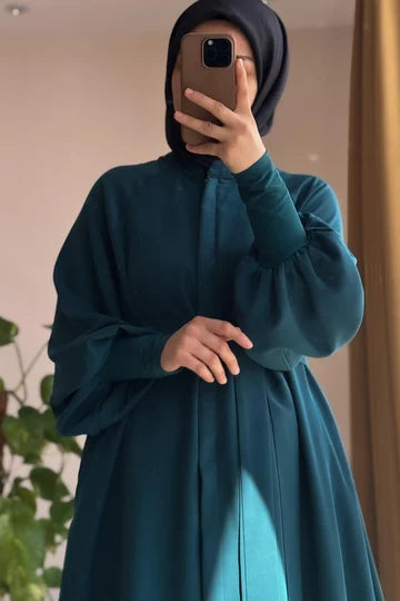 abaya  Sendy à manches longues en crêpe, ceinture amovible, poches