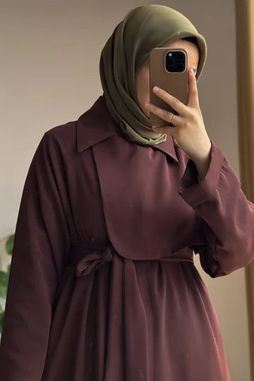 Ensemble trench long et pantalon vert pistache en crêpe