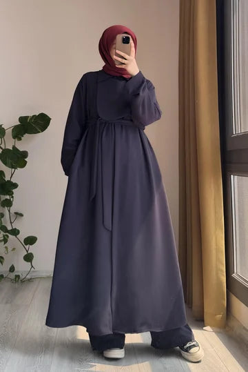 Ensemble trench long et pantalon vert pistache en crêpe