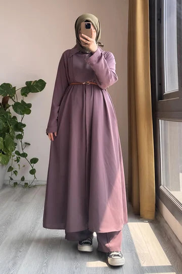 Ensemble trench long et pantalon vert pistache en crêpe