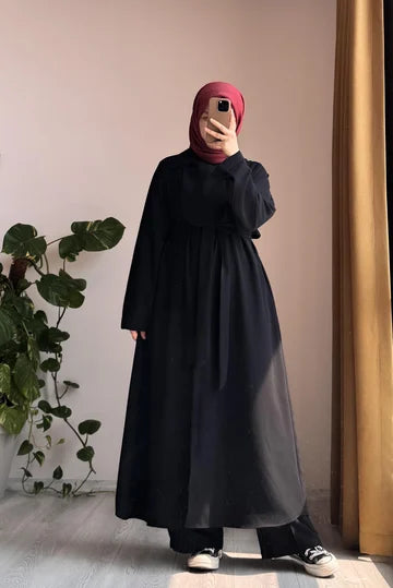 Ensemble trench long et pantalon vert pistache en crêpe