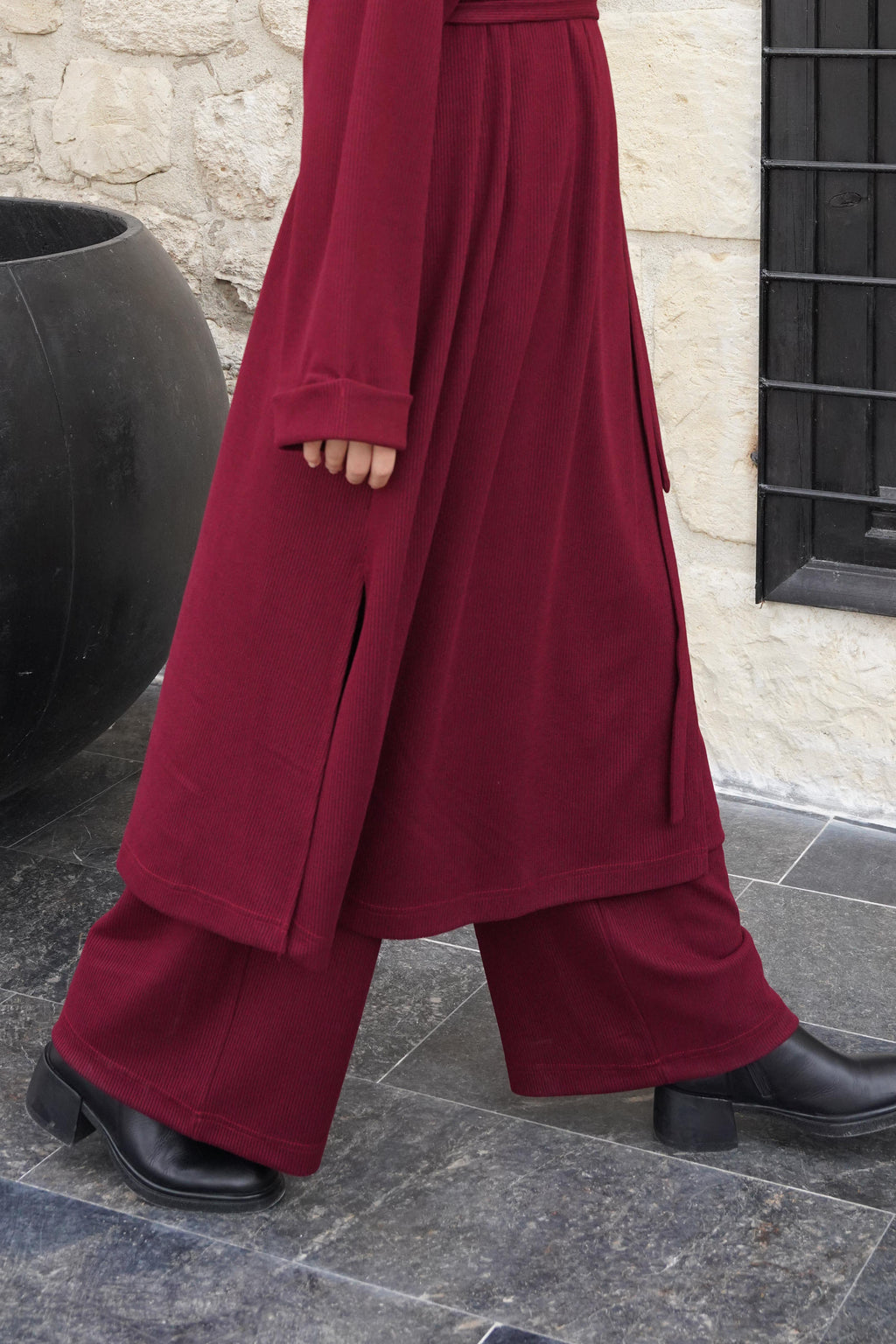 Pantalon en tricot extensible coupe droite taille élastique confort moderne